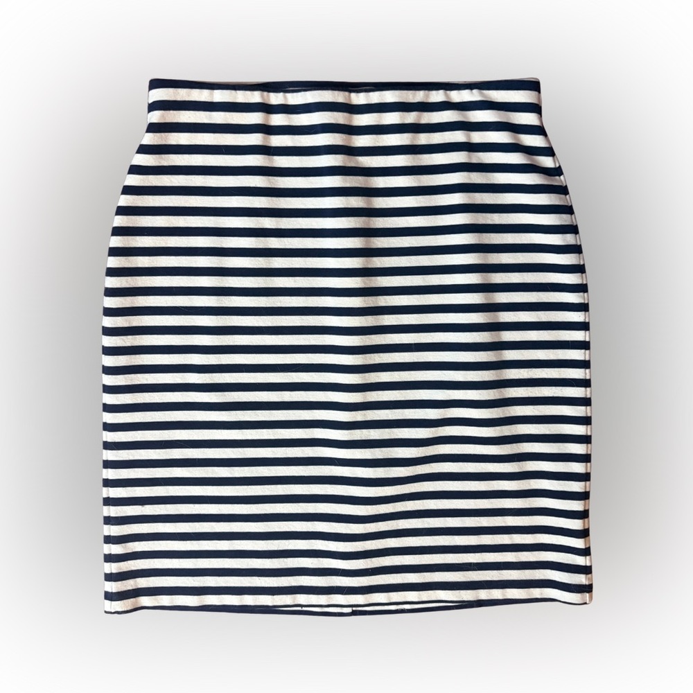 Navy & White Striped Midi Skirt, Size Small
